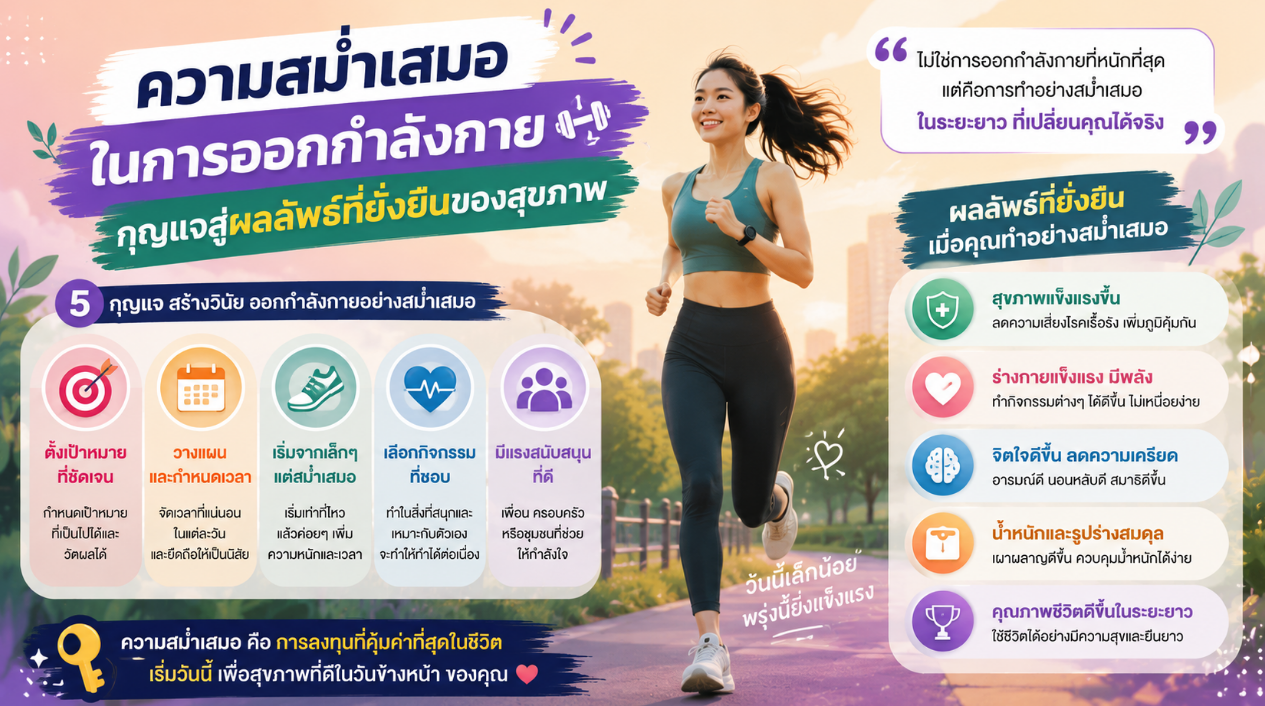 ความสม่ำเสมอในการออกกำลังกายกุญแจสู่ผลลัพธ์ที่ยั่งยืนของสุขภาพ