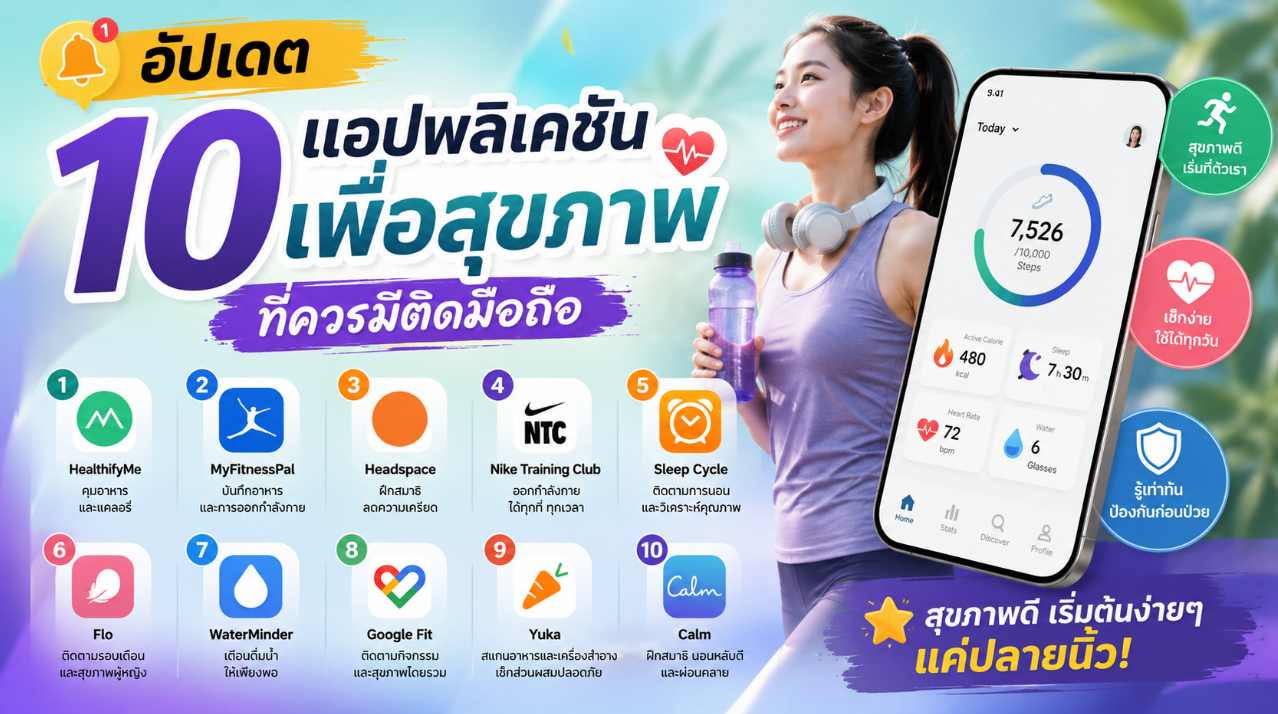 อัปเดต 10 แอปพลิเคชันเพื่อสุขภาพที่ควรมีติดมือถือ