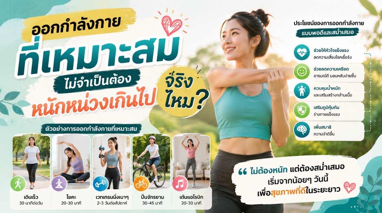 ออกกำลังกายที่เหมาะสมไม่จำเป็นต้องหนักหน่วงเกินไป จริงไหม