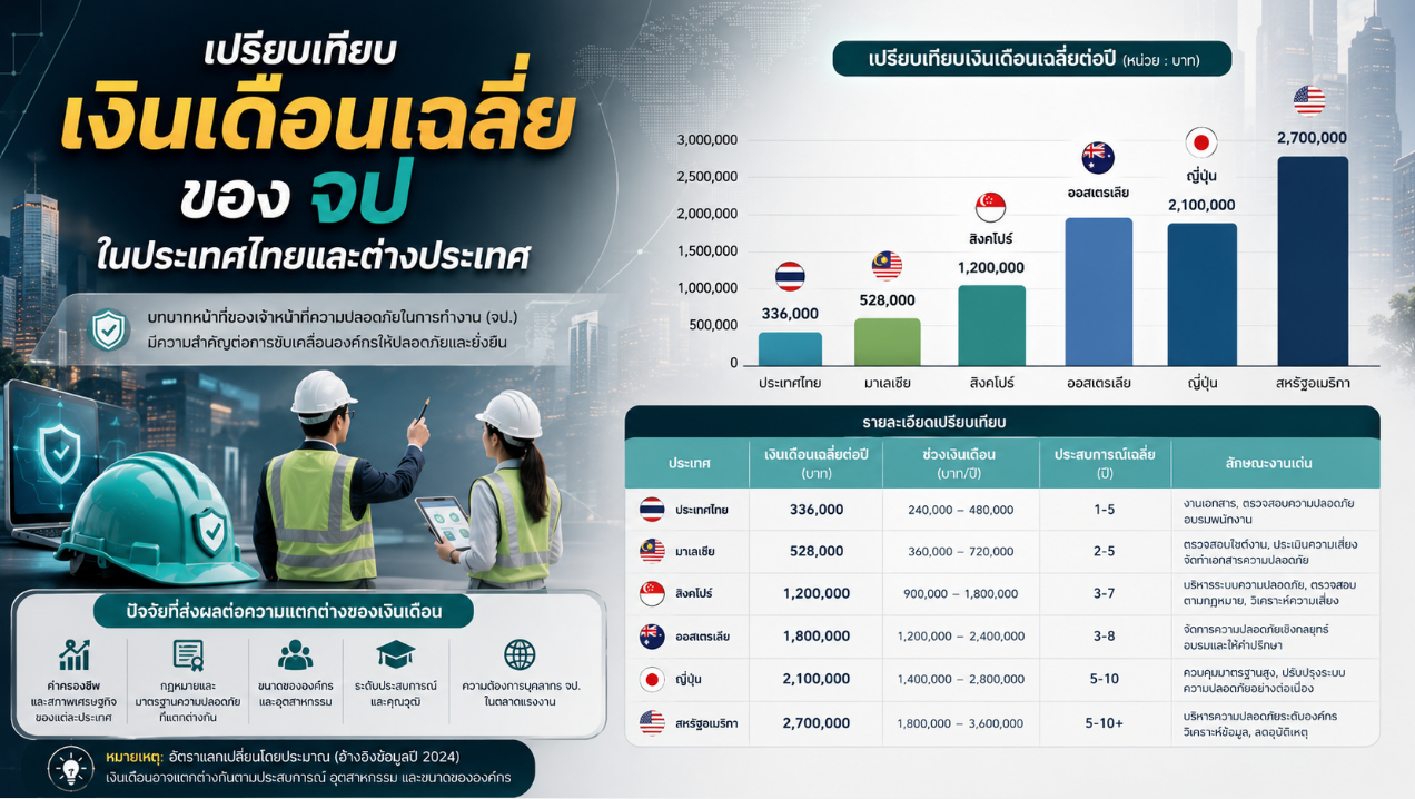 เปรียบเทียบเงินเดือนเฉลี่ยของ จป ในประเทศไทยและต่างประเทศ