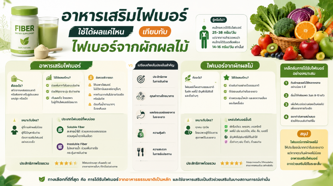 อาหารเสริมไฟเบอร์ใช้ได้ผลแค่ไหนเทียบกับไฟเบอร์จากผักผลไม้