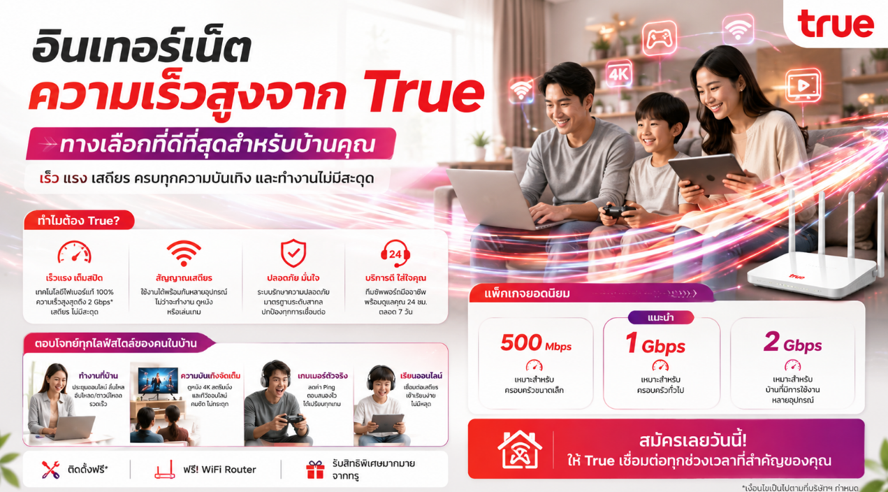 อินเทอร์เน็ตความเร็วสูงจาก True ทางเลือกที่ดีที่สุดสำหรับบ้านคุณ