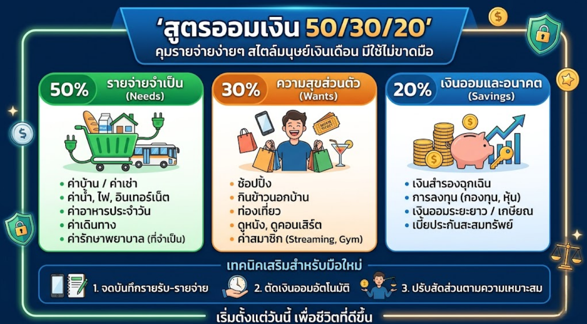 สูตรออมเงิน 50/30/20 คุมรายจ่ายง่ายๆ สไตล์มนุษย์เงินเดือน มีใช้ไม่ขาดมือ
