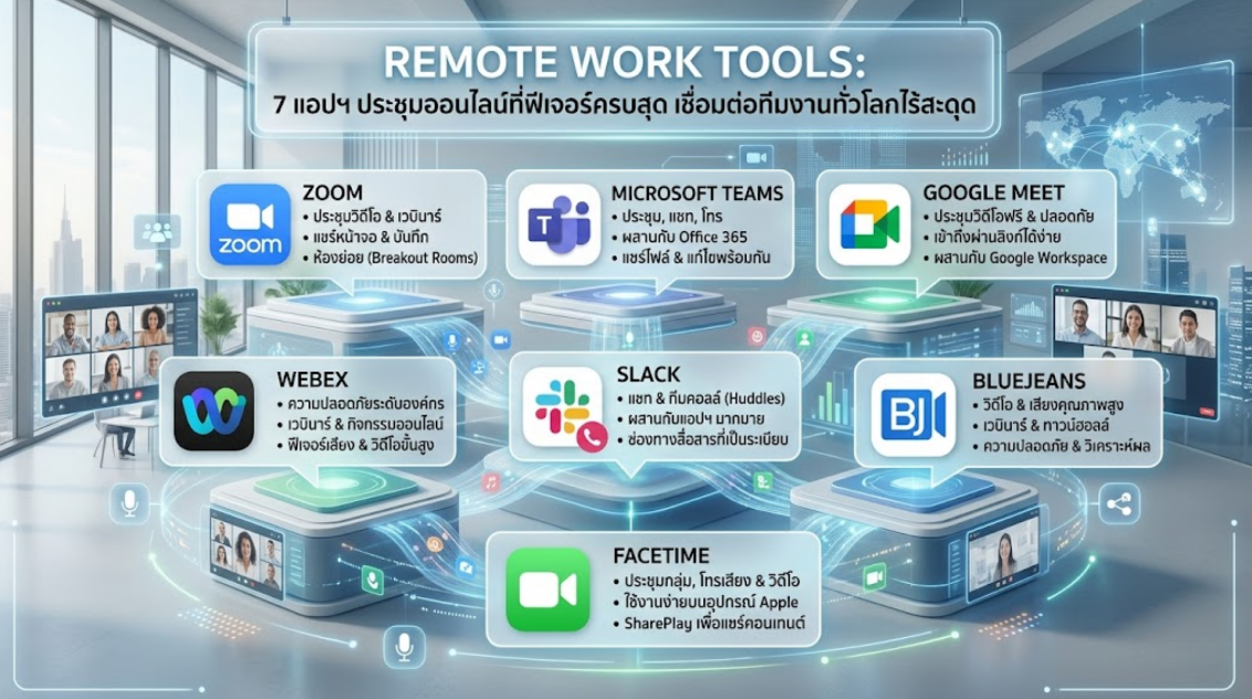Remote Work Tools 7 แอปฯ ประชุมออนไลน์ที่ฟีเจอร์ครบสุด เชื่อมต่อทีมงานทั่วโลกไร้สะดุด