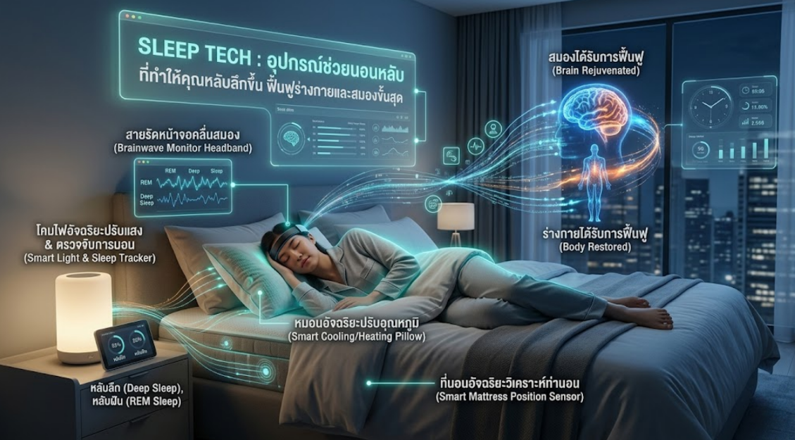 Sleep Tech อุปกรณ์ช่วยนอนหลับที่ทำให้คุณหลับลึกขึ้น ฟื้นฟูร่างกายและสมองขั้นสุด