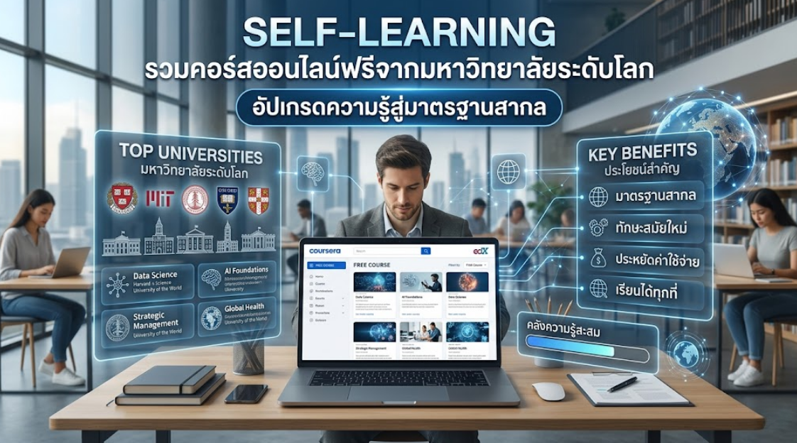 Self-Learning รวมคอร์สออนไลน์ฟรีจากมหาวิทยาลัยระดับโลก อัปเกรดความรู้สู่มาตรฐานสากล