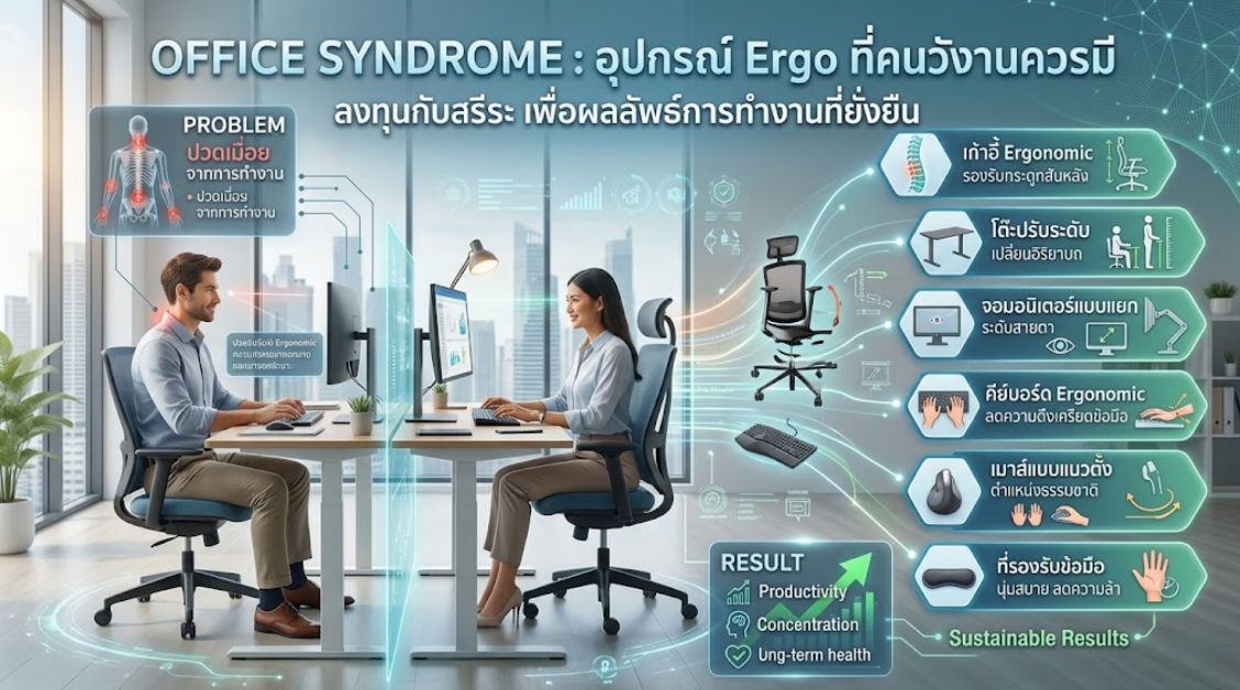 Office Syndrome อุปกรณ์ Ergo ที่คนวัยทำงานควรมี ลงทุนกับสรีระ เพื่อผลลัพธ์การทำงานที่ยั่งยืน